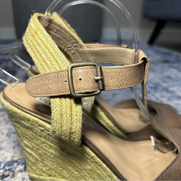 Steve Madden P-Wade Taupe Tan T-Strap Espadrille Wedge Sandals Size 10 - Picture 3 of 12